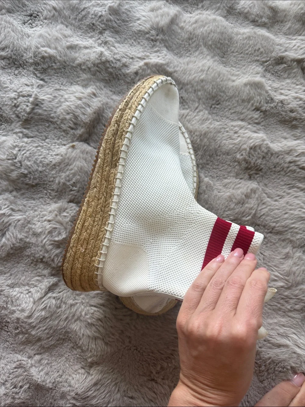 Alexander Wang Cream Canvas Espadrille Ankle Boots with Red Trim
